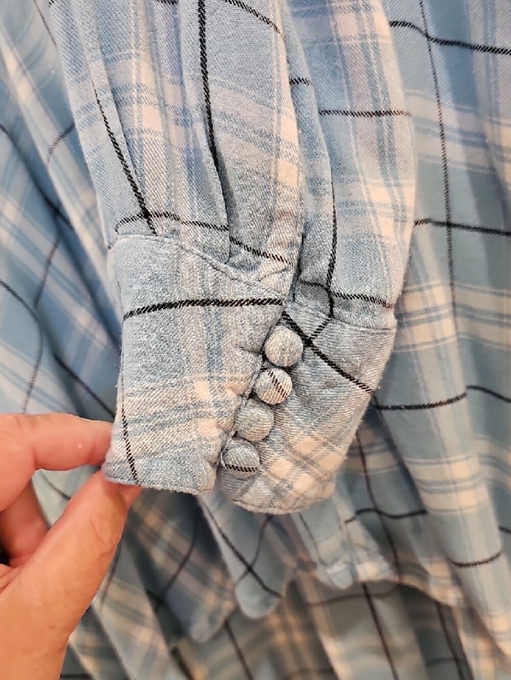 Roaman's Light Blue Plaid Tunic with Floral Embroidery - Picture 3 of 5